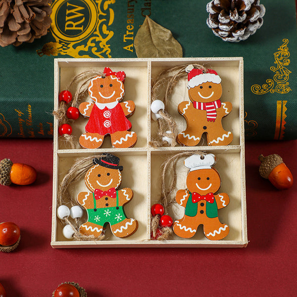  Gingerbread Christmas Ornaments Set - 12 Wooden Tree Decor, 2-Pack