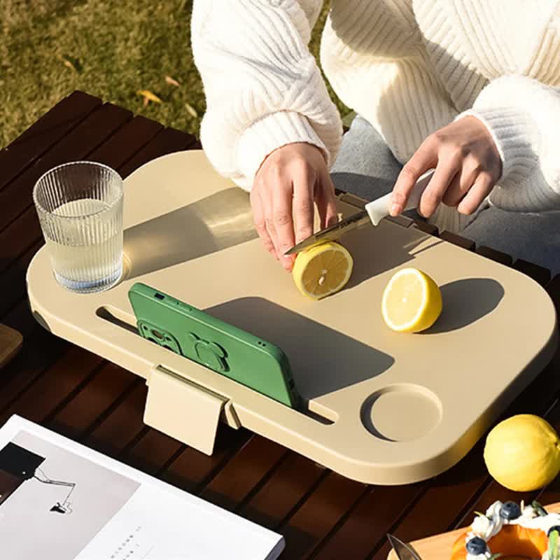 Grey Foldable Outdoor Picnic Basket with Lid and Tabletop, Camping Storage Box
