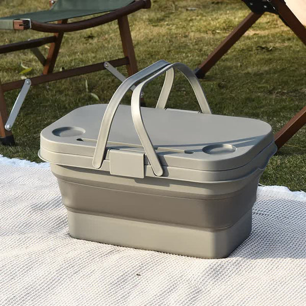  Army Green Foldable Outdoor Picnic Basket with Lid and Tabletop