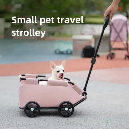 Red Lattice Compact Foldable Pet Stroller for Dogs and Cats