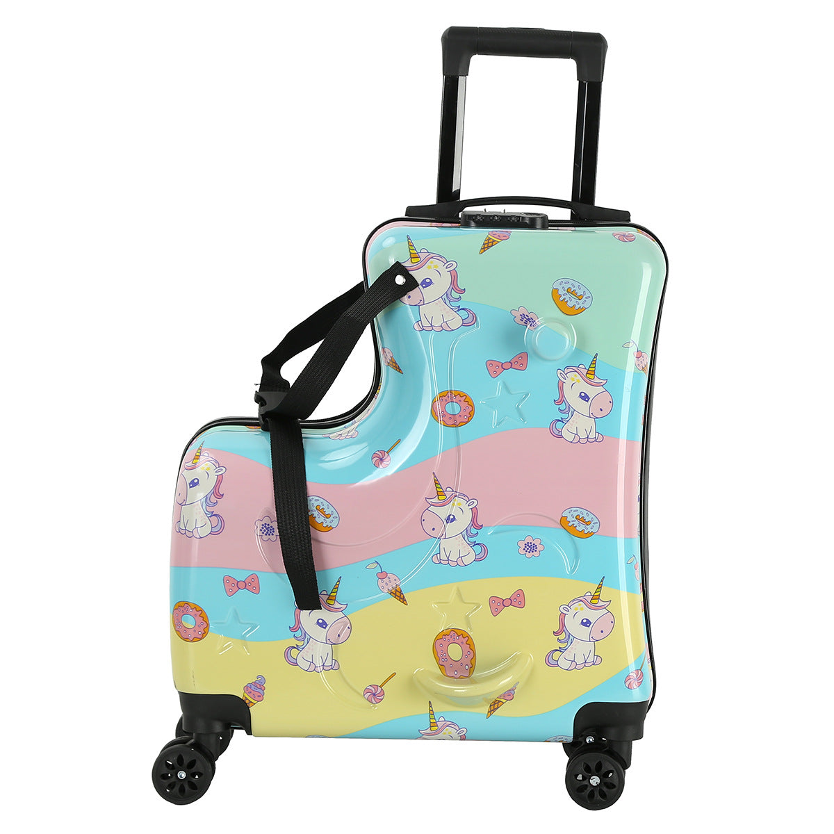 Colorful Kids Ride-On Luggage  20-Inch Cartoon Travel Suitcase with Footrest