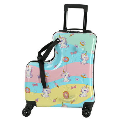 Colorful Kids Ride-On Luggage  20-Inch Cartoon Travel Suitcase with Footrest