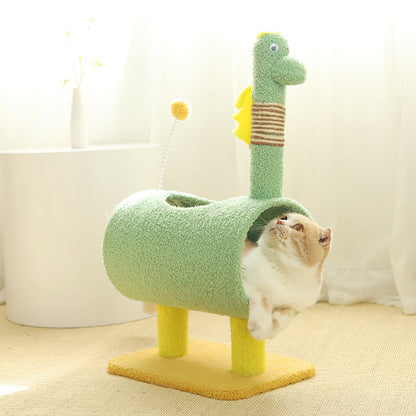 Yellow Chicken-Theme Cat Tree with Tunnel Multi-Functional