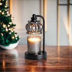 Sleek Black Candle Warmer Lamp - Vintage Glass Shade & Dimmer