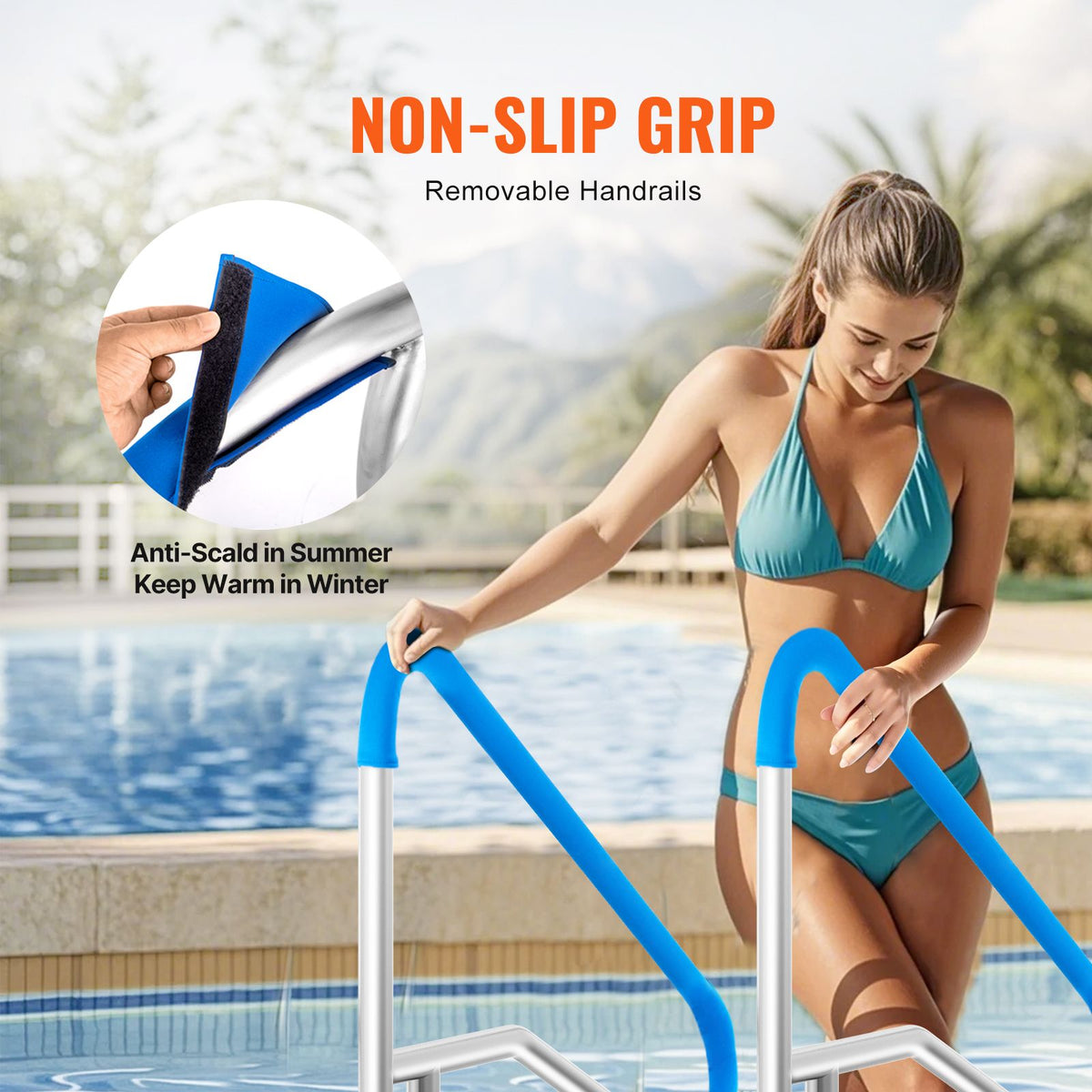 Pool Handrail 2 PCS 55 x 32 inch Stainless Steel with Base Plate for Spas