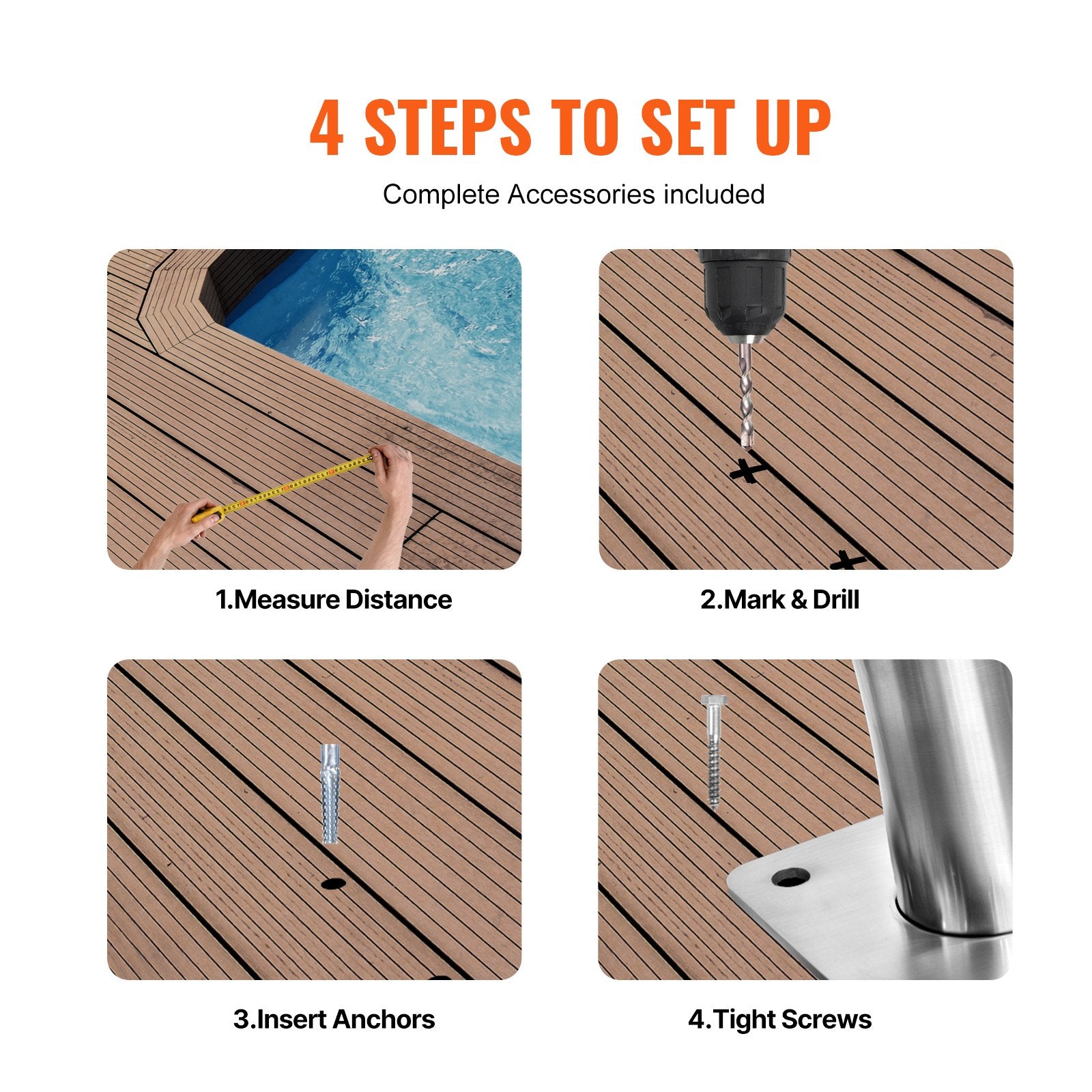 Pool Handrail 2 Pcs 55 X 32 Inch Stainless Steel With Base Plate For