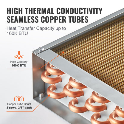 20X 20 Heat Exchanger Water To Air 3-Row 3/8 Copper Ports 242 Fins