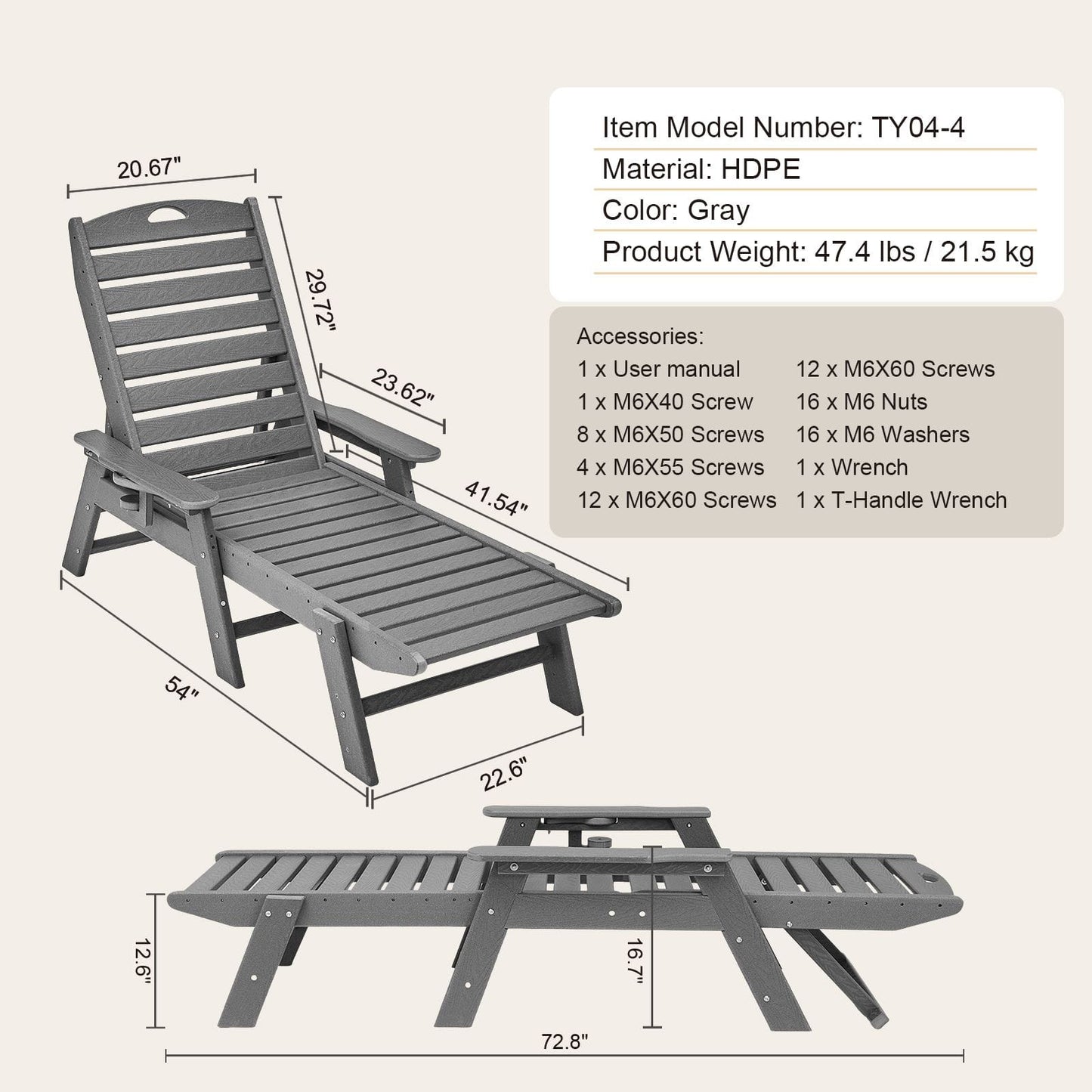 Outdoor Chaise Lounge 6 Position