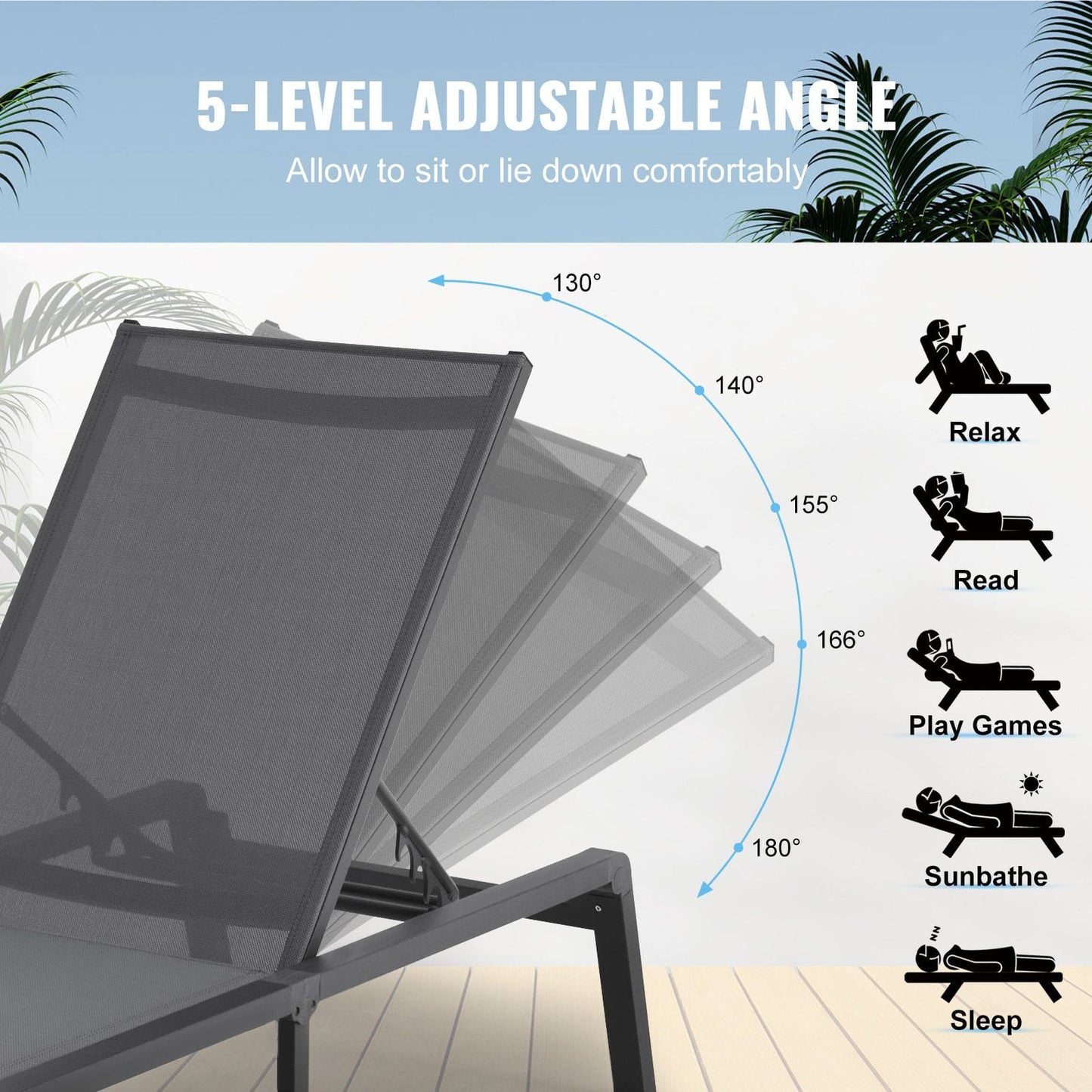 Outdoor Chaise Lounge Adjustable Chair