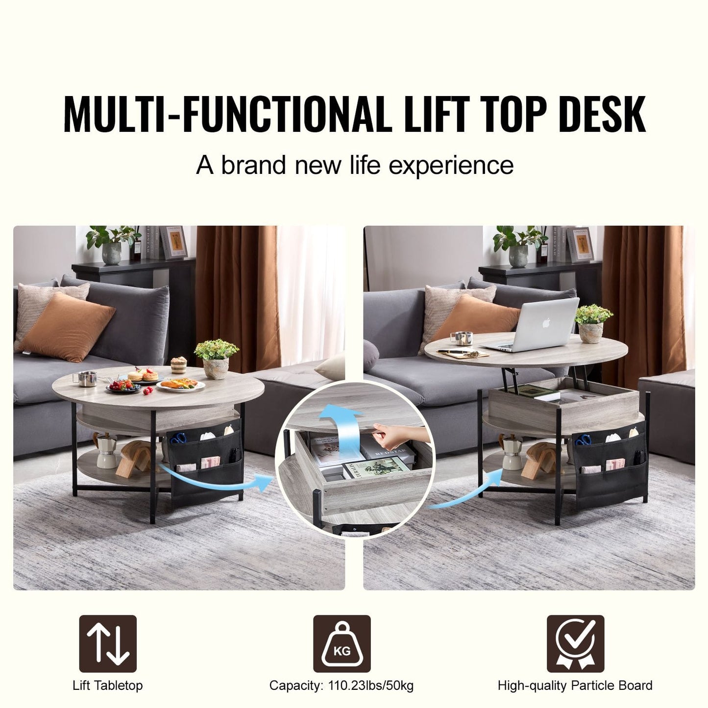 Round Coffee Table Adjustable Height