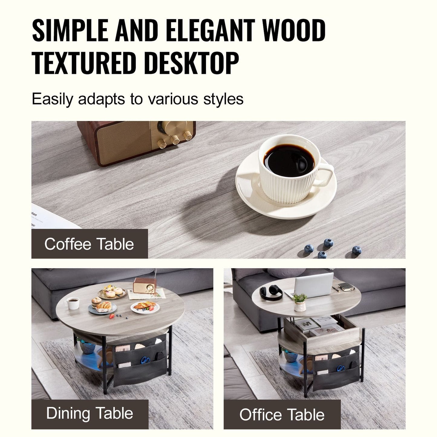 Round Coffee Table Adjustable Height