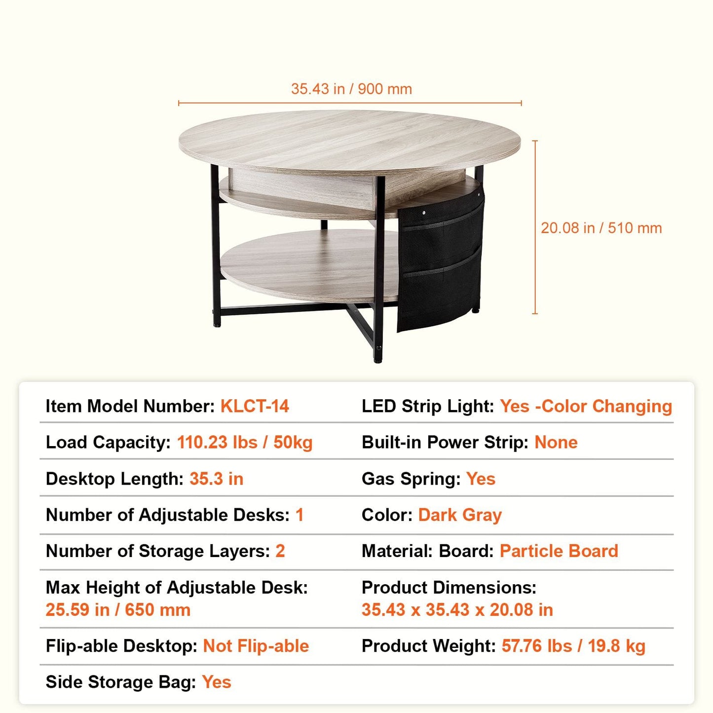 Round Coffee Table Adjustable Height