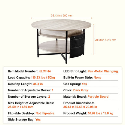 Round Coffee Table Adjustable Height