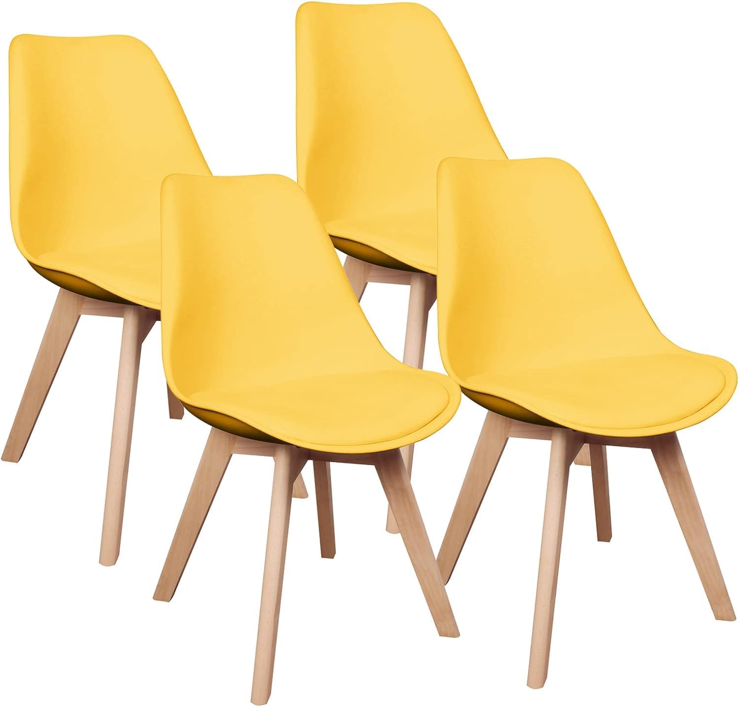 Dining Chair 4 Pcs Set Dining Chair - Yellow Wooden Frame Pu