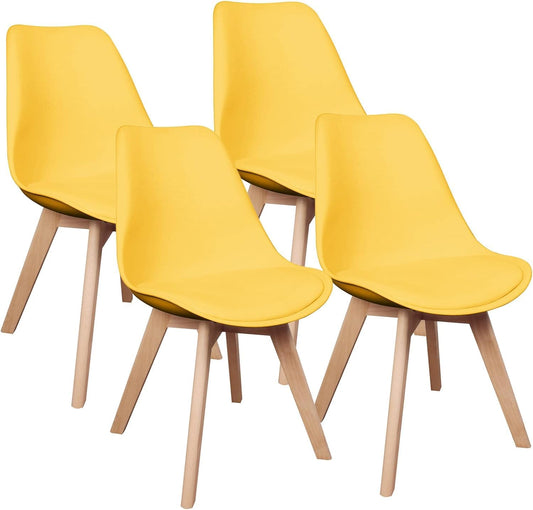 Dining Chair 4 Pcs Set Dining Chair - Yellow Wooden Frame Pu