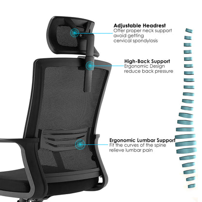 Office Chair High Back Ergonomic Swivel Computer Gaming Chair Black -
