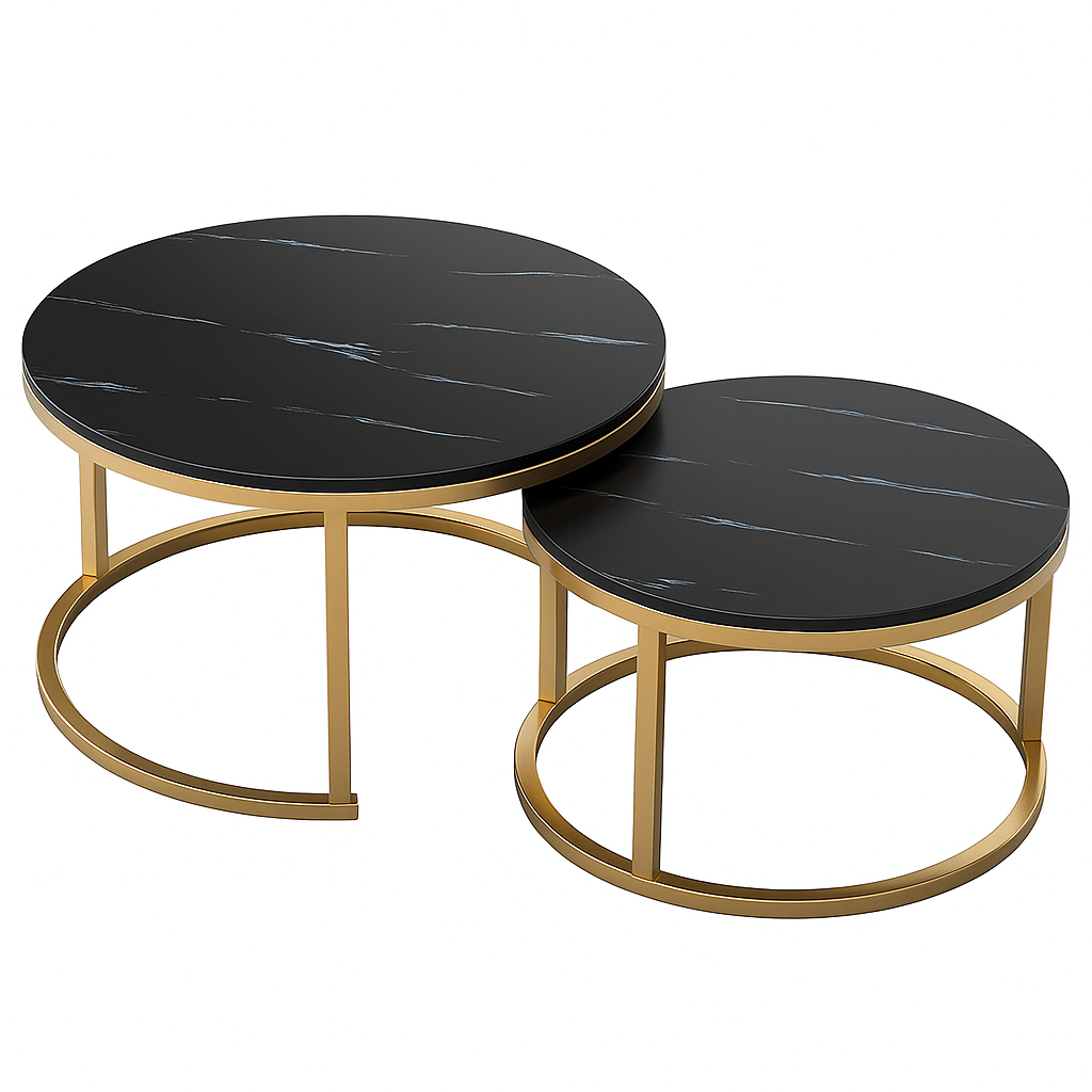 Nesting Coffee Table Faux Marble Small Round Coffee Tables - Black - 2