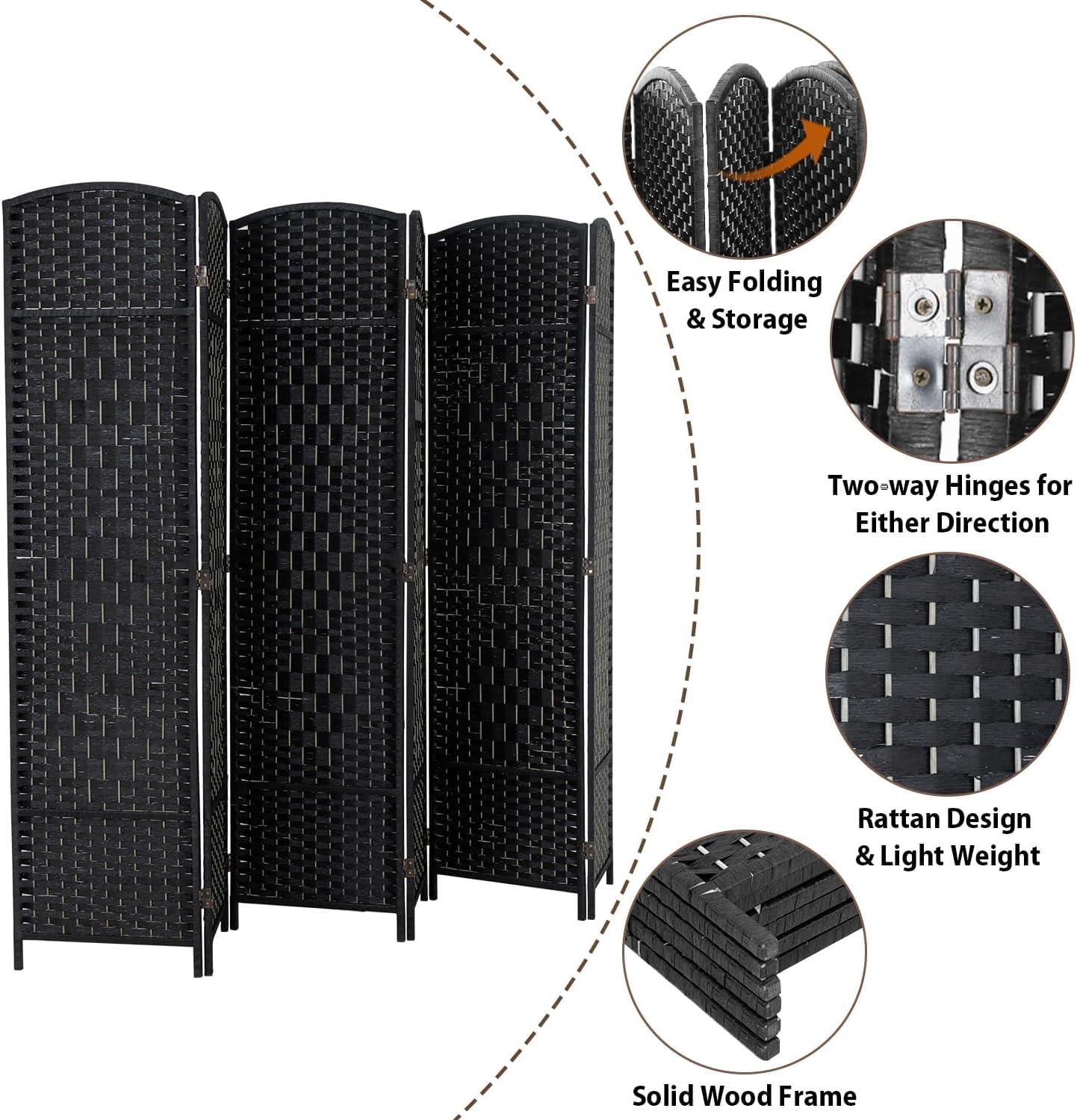 Portable Folding Room Divider Partition 6 Panel Privacy Screen