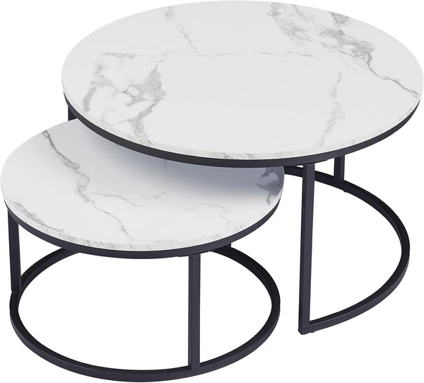  Nesting Coffee Table Faux Marble Small Round Coffee Tables - White