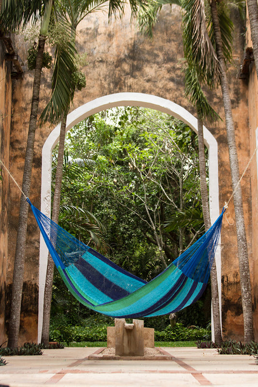 Queen Size Cotton Mexican Hammock in Oceanica Colour