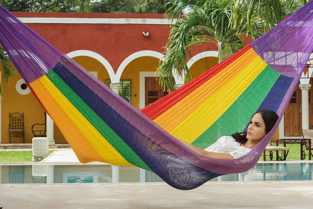 Queen Size Cotton Mexican Hammock in Rainbow Colour