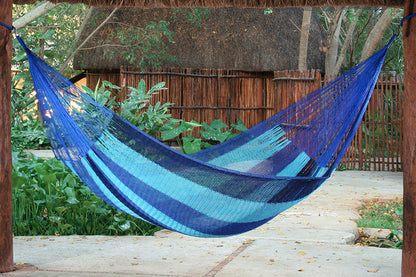 King Size Cotton Mexican Hammock in Caribbean Blue Colour