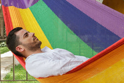 King Size Cotton Mexican Hammock in Rainbow Colour