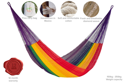 King Size Cotton Mexican Hammock in Rainbow Colour