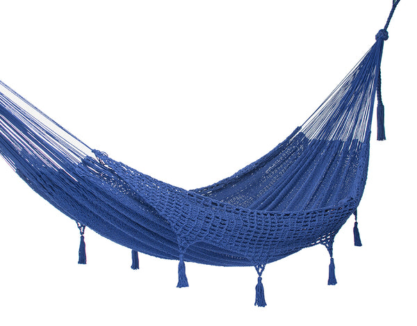  Outdoor Undercover Cotton Hammock With Tassels King Size Blue
