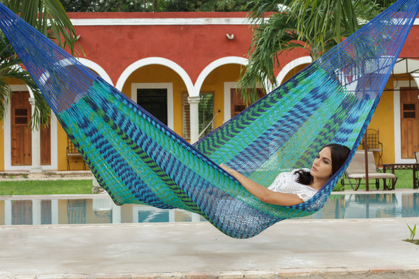  Jumbo Size Outdoor Cotton Mexican Hammock in Caribe Colour