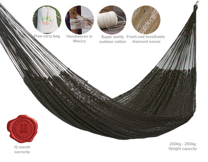 King Size Outdoor Cotton Mexican Hammock In Black