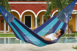 King Size Outdoor Cotton Mexican Hammock in Caribbean Blue Colour