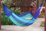 King Size Outdoor Cotton Mexican Hammock in Oceanica Colour
