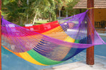 King Size Outdoor Cotton Mexican Hammock in Rainbow Colour