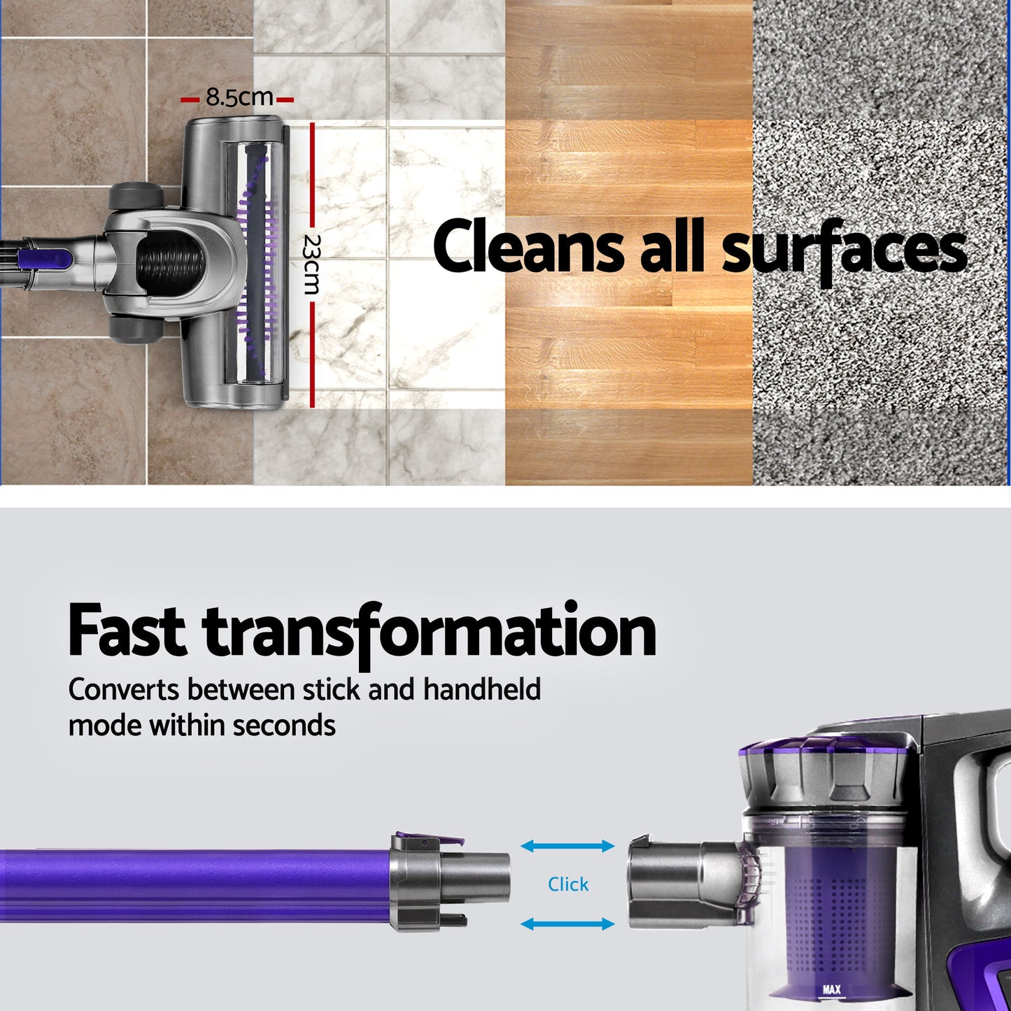Cordless Devanti Stick Vacuum Cleaner - 150W Purple