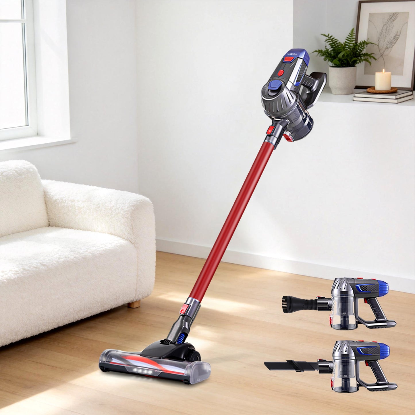 Sleek Red Cordless Stick Vacuum Cleaner - 150W