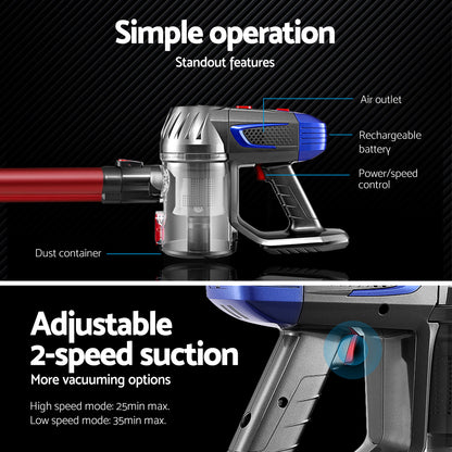 Sleek Red Cordless Stick Vacuum Cleaner - 150W