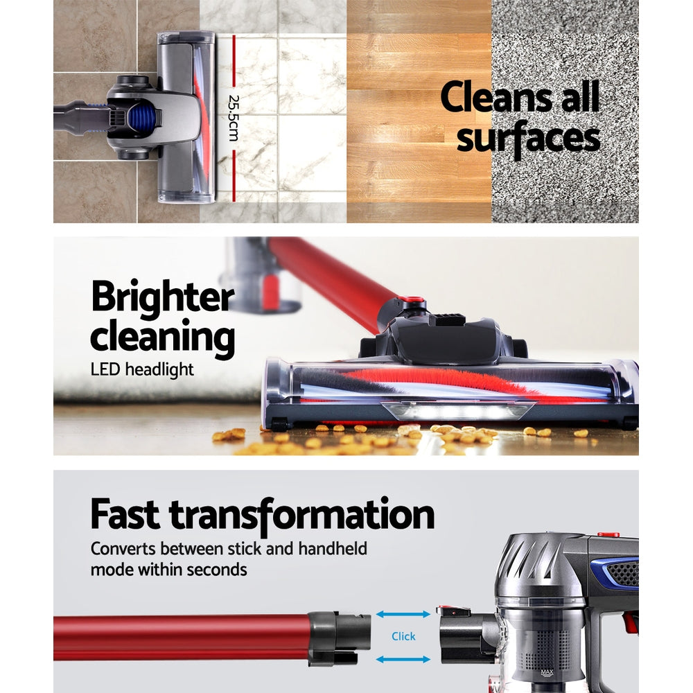 Sleek Red Cordless Stick Vacuum Cleaner - 150W