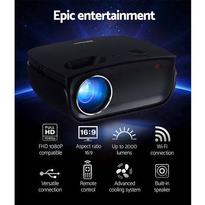 Portable Mini Video Projector Wifi 1080P Home Theater Hdmi Black