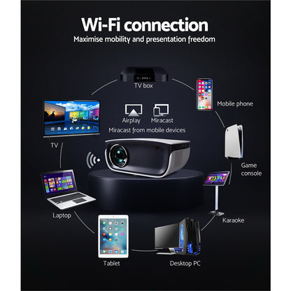 Portable Mini Video Projector 1080P Wifi Home Theater Hdmi White