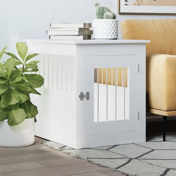 Dog Crate Furniture Engineered Wood- White/Black