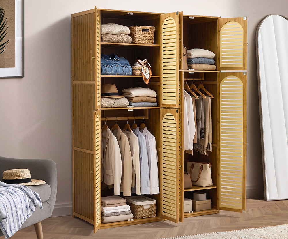 Bamboo Wardrobe Storage Cabinet 117x51x171cm