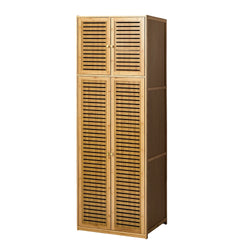 Bamboo Wardrobe 4 Door Storage Cabinet With Hanging Rod Natural Wood