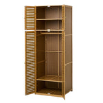 Bamboo Wardrobe 4 Door Storage Cabinet With Hanging Rod Natural Wood