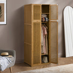 Bamboo Wardrobe 4 Door Storage Cabinet With Hanging Rod Natural Wood