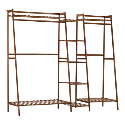 Clothes Rack Open Wardrobe Hanging Rail Bamboo 9 Shelves