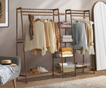 Clothes Rack Open Wardrobe Hanging Rail Bamboo 9 Shelves