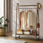 Clothes Rack Hanging Rail Bamboo Portable Wheels