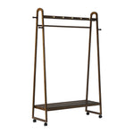 Clothes Rack Hanging Rail Bamboo Portable Wheels