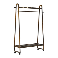 Clothes Rack Hanging Rail Bamboo Portable Wheels